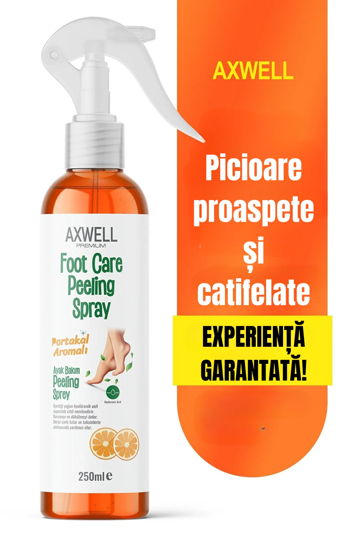Spray Exfoliant pentru Picioare, Peeling, Extract de Portocale, Improspatare si Ingrijire Profunda, Verilaria, 250ml