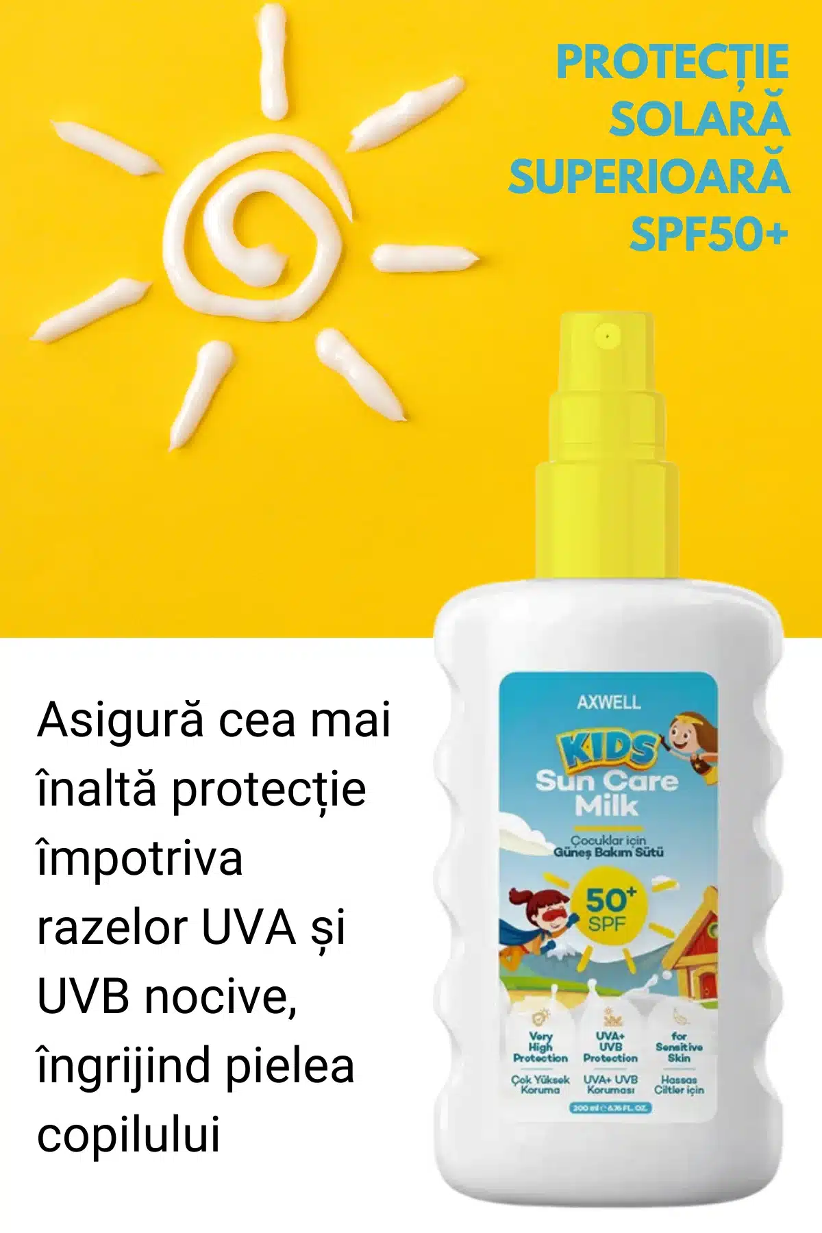 Crema protectie solară pentru Copii, by Verilaria, SPF50+, Rezistentă la Apă, Protectie UVA/UVB, 200ml